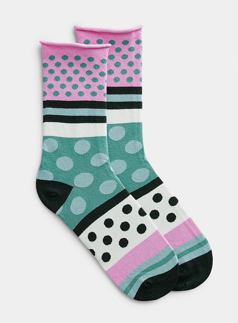 Simons Green Dots and stripes colourful sock for women