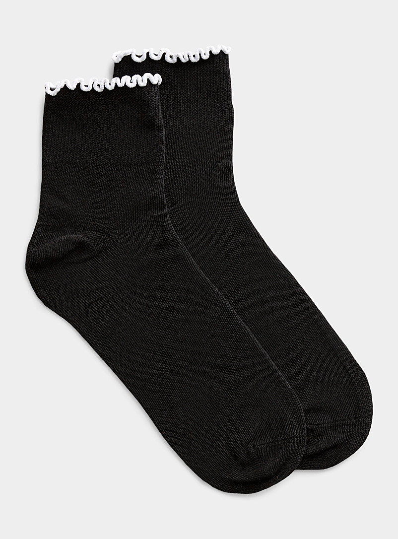 Simons Black Contrast-ruffle ankle socks for women