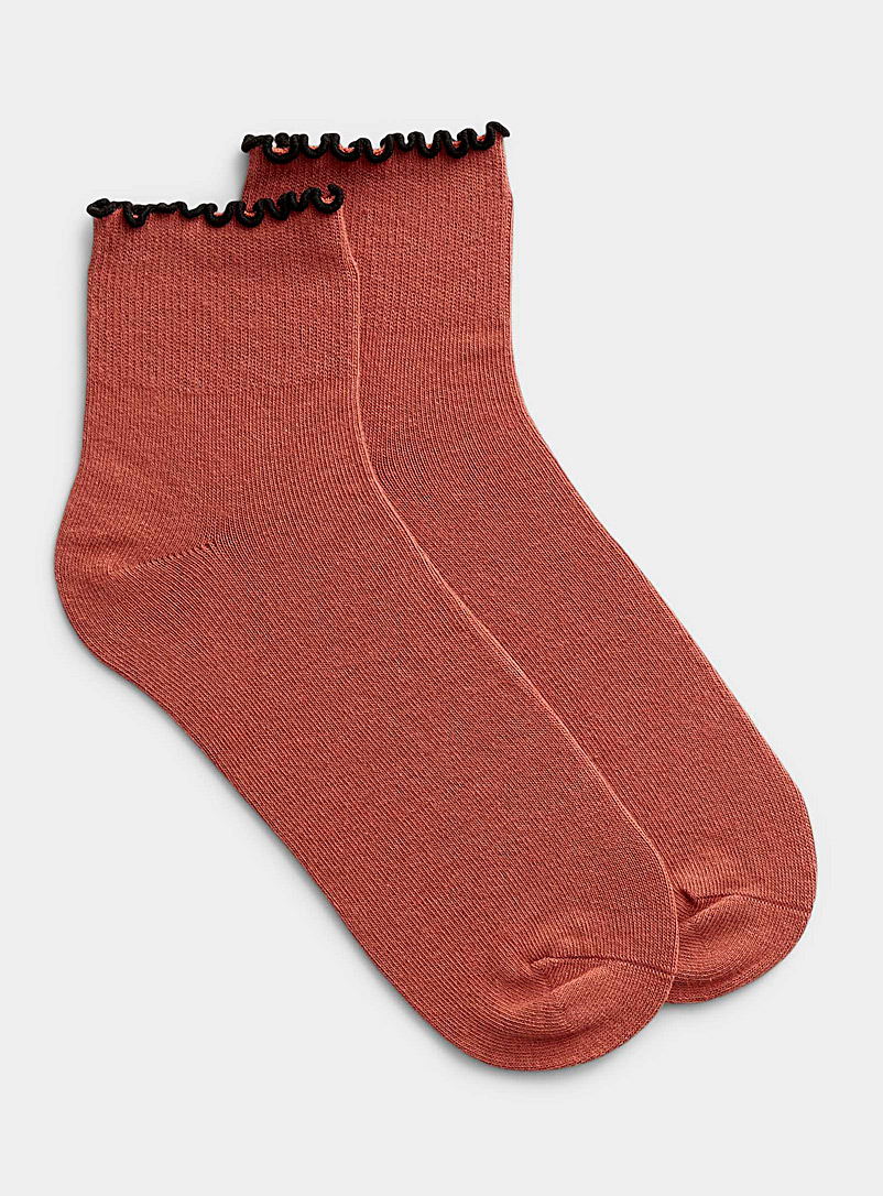 Simons Copper Contrast-ruffle ankle socks for women