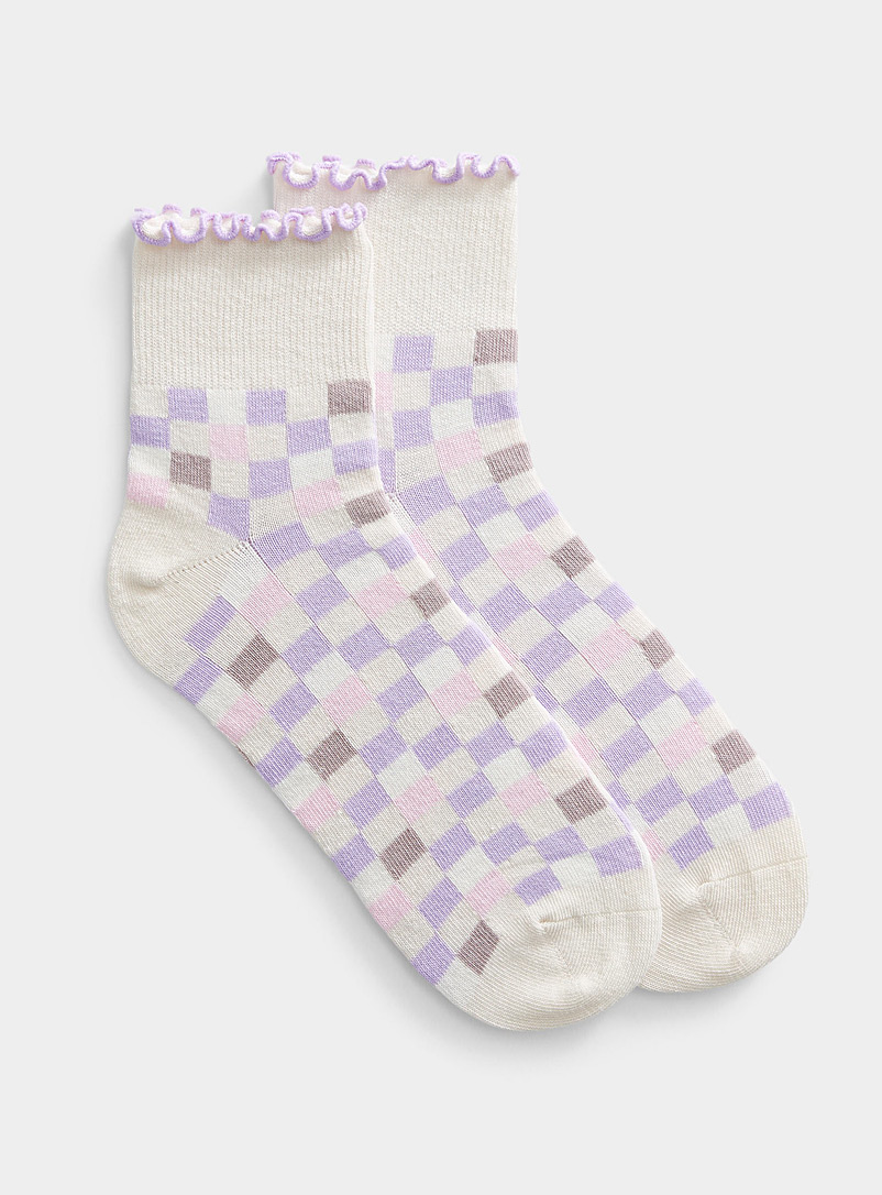 Simons Beige/Greige Patterned ruffle ankle sock for women
