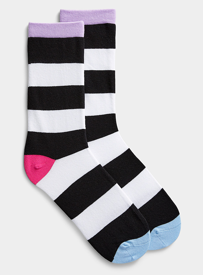 Simons Black Playful stripe socks for women