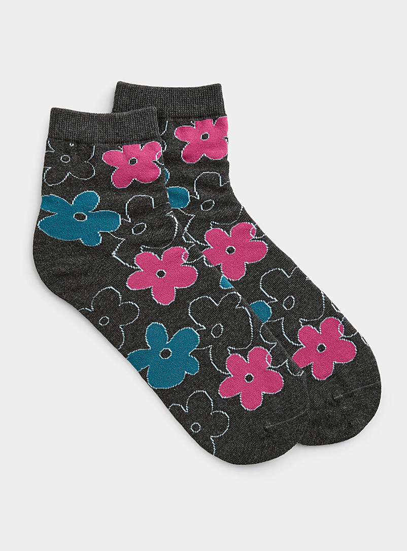 Simons Charcoal Drawn flower socks for women