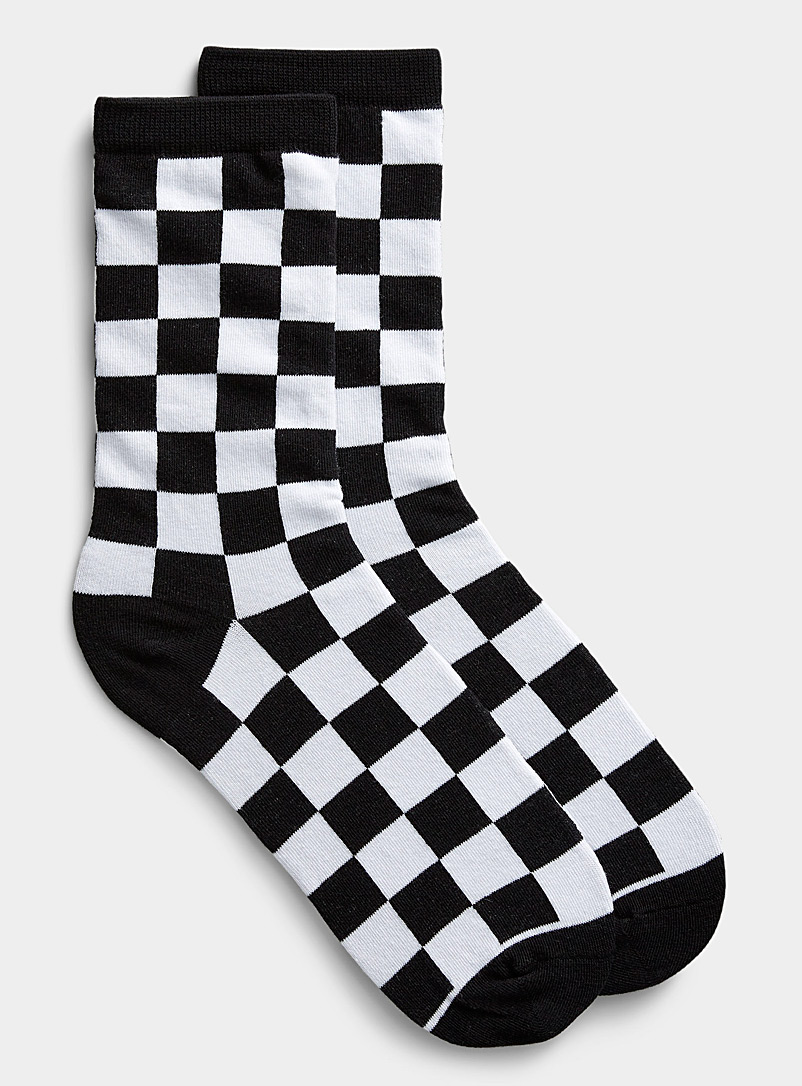 Simons Black Shades of colour checkerboard sock for women