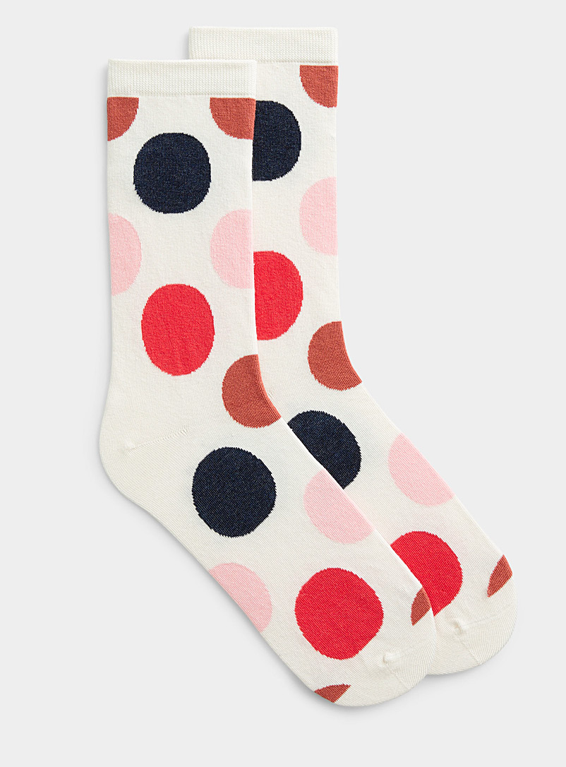 Simons Ivory White Oversized-dot socks for women