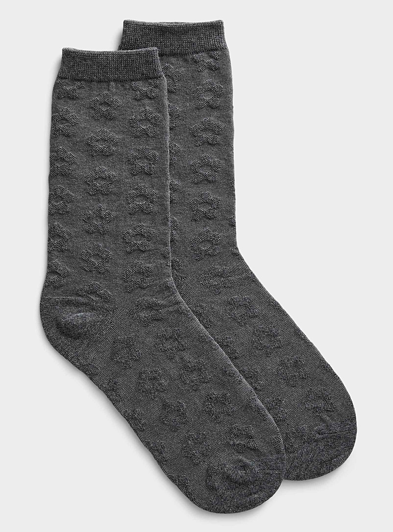 Simons Charcoal Tone-on-tone retro flower socks for women