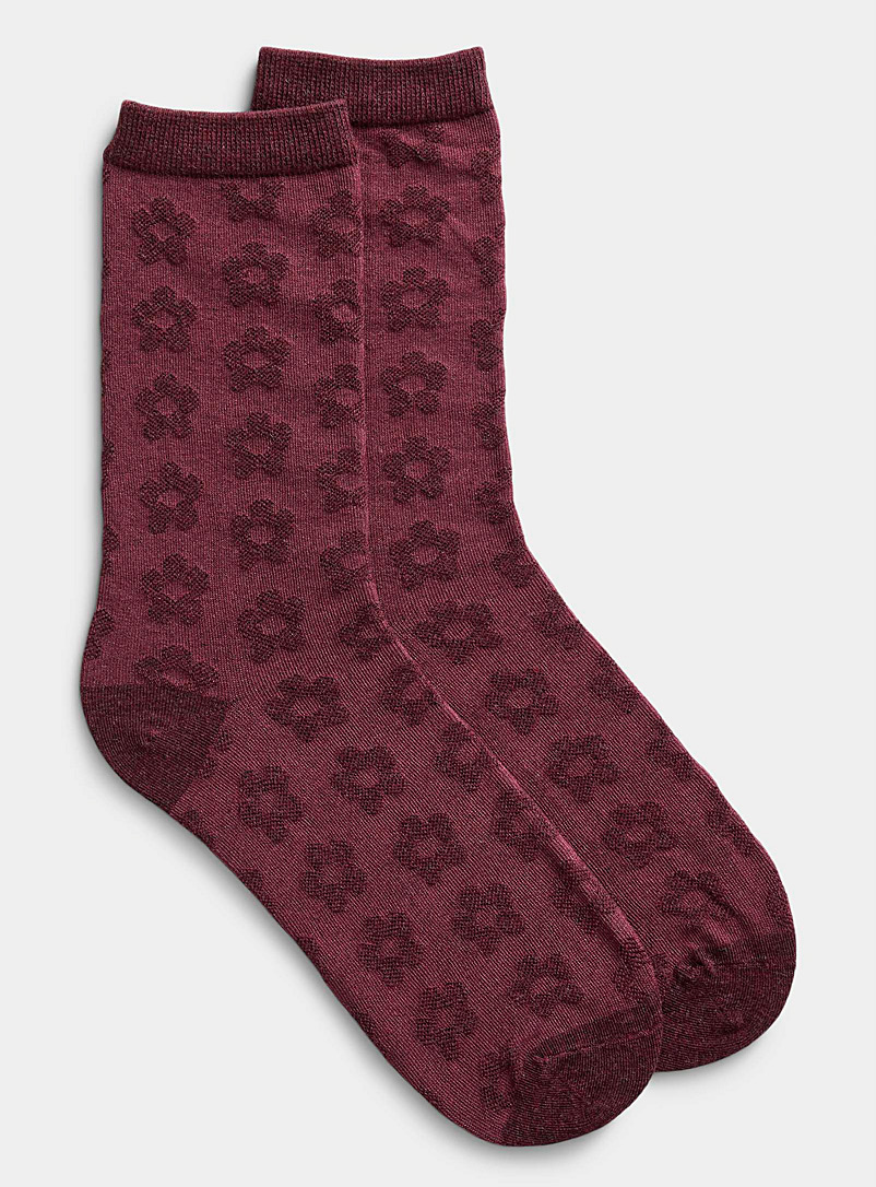 Simons Ruby Red Tone-on-tone retro flower socks for women