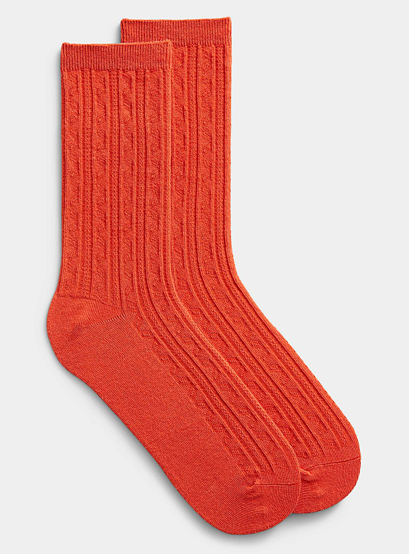 Simons Medium Orange Delicate groove ribbed sock for women