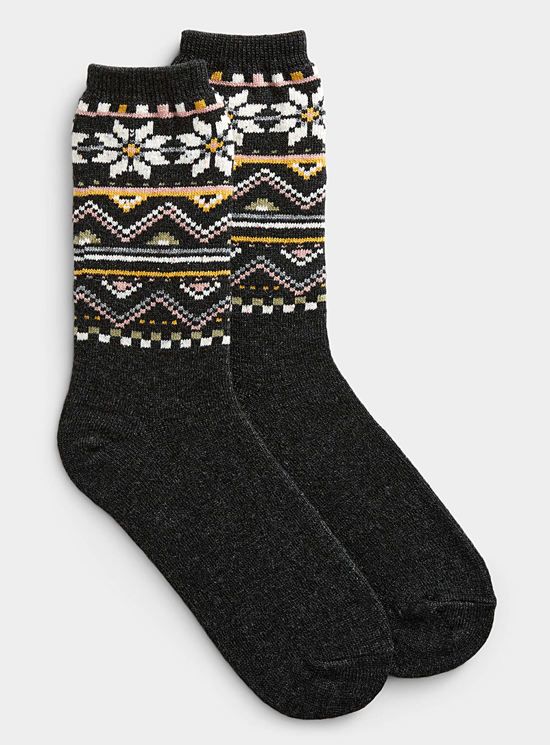 Simons Charcoal Floral jacquard sock for women