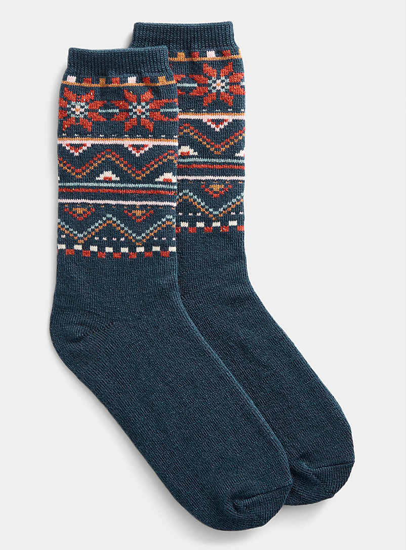 Simons Slate Blue Floral jacquard sock for women