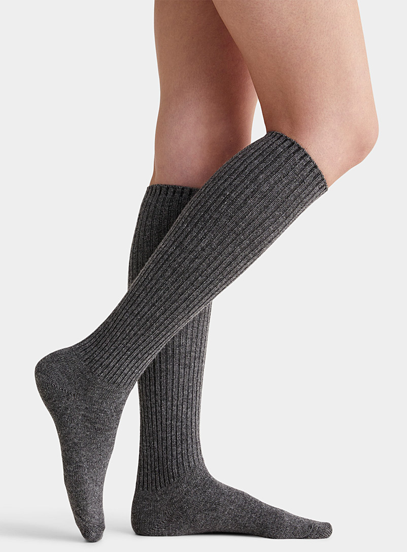 Simons Charcoal Ribbed wool-blend knee-highs for women