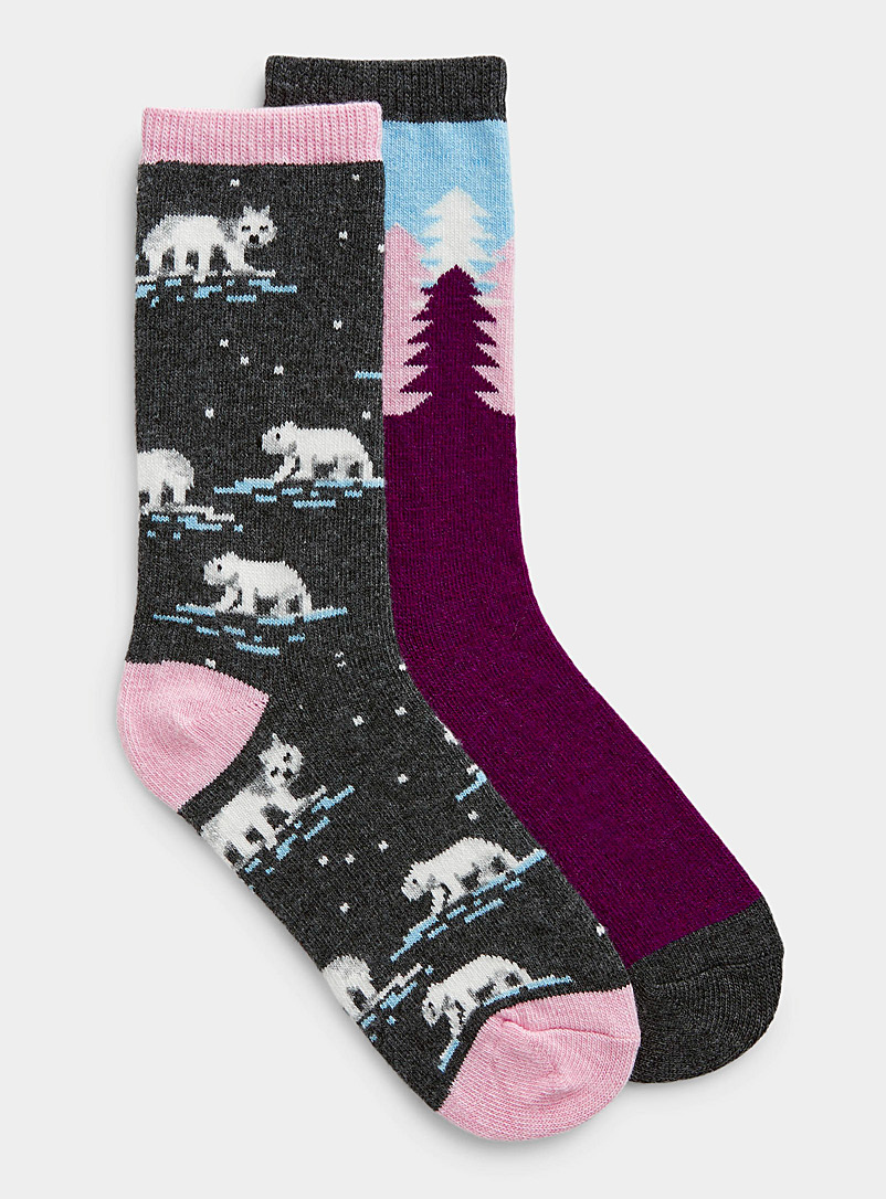 Simons Charcoal Boreal landscape socks Set of 2 for women