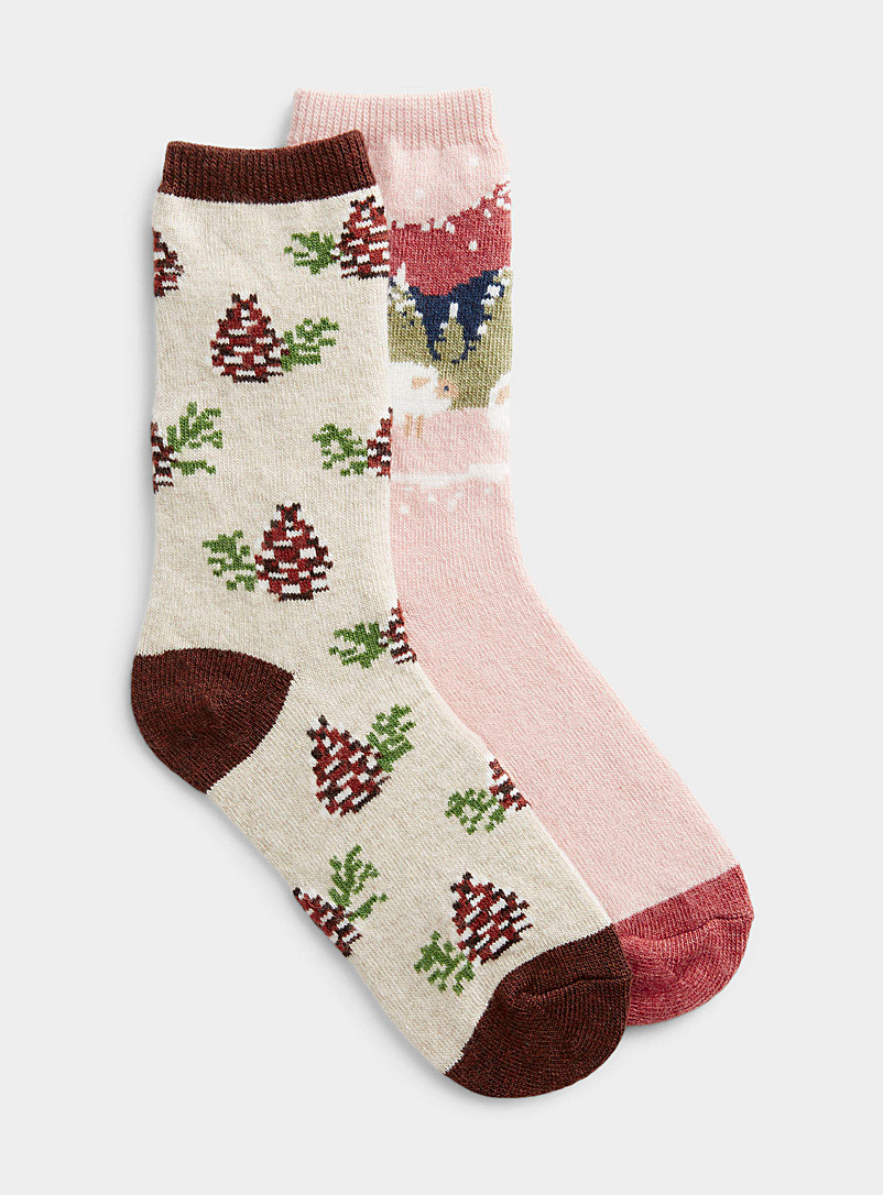 Simons Pink Snowy trail socks Set of 2 for women
