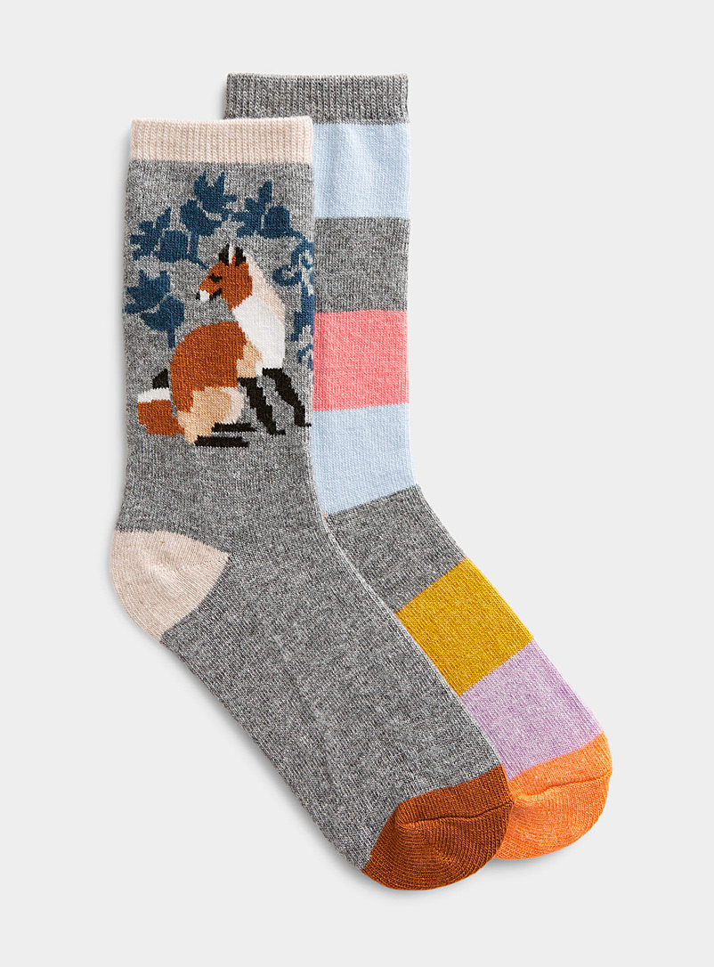 Simons Grey Enchanted fox socks Set of 2 for women