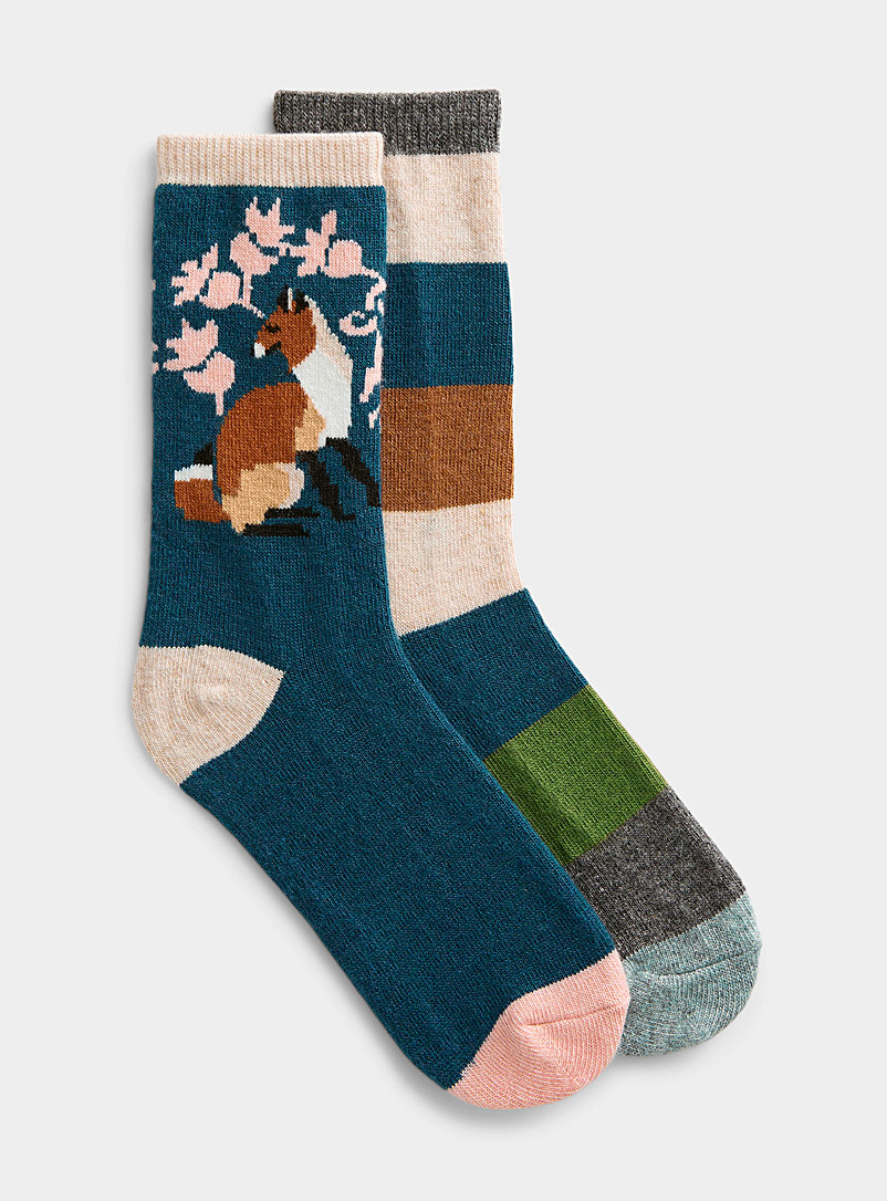 Simons Marine Blue Enchanted fox socks Set of 2 for women