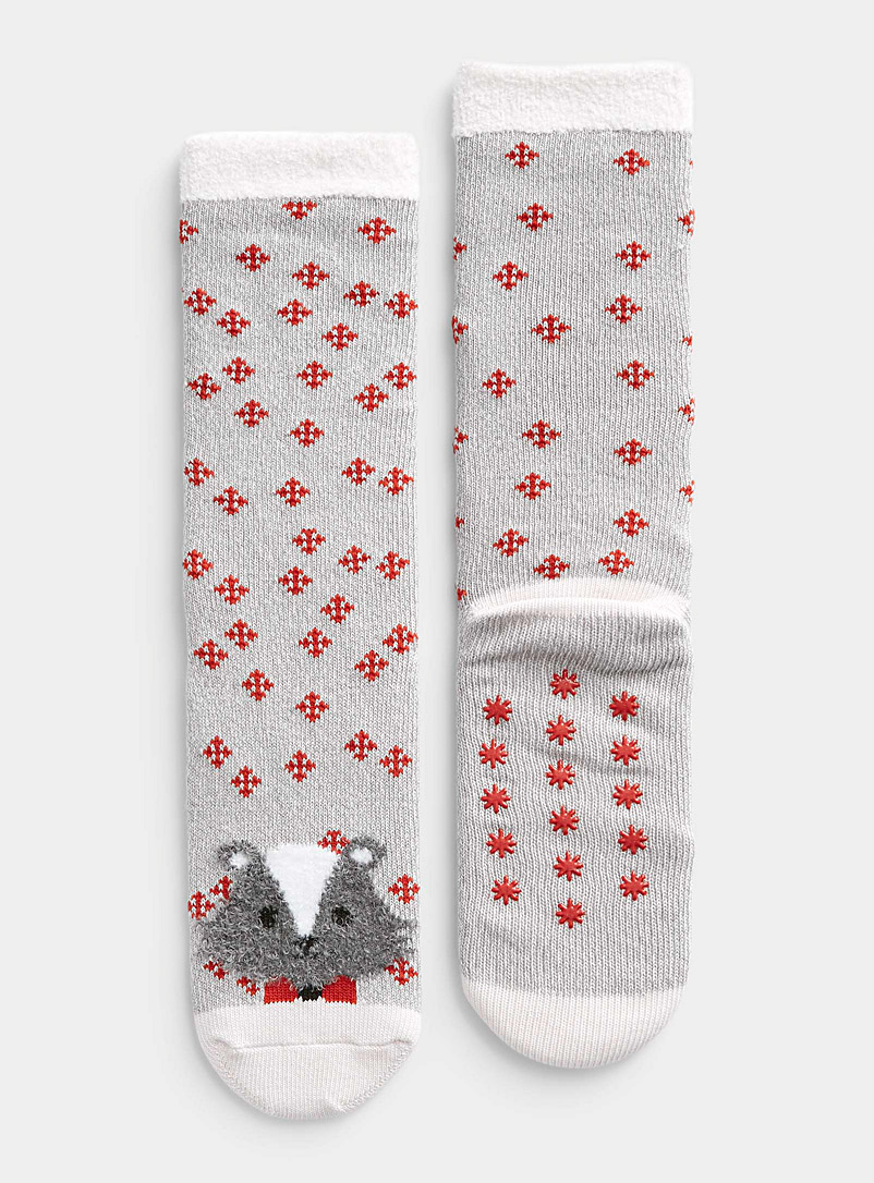 Simons Light Grey Plush animal cozy sock for women