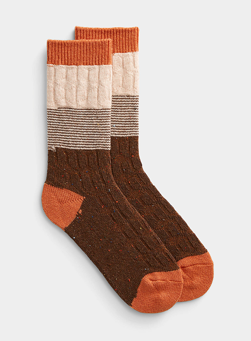 Simons Light Brown Harmonious pattern merino wool sock for women