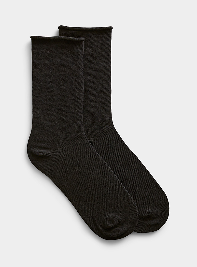 Simons Black Solid or checkered organic cotton socks Set of 2 for women