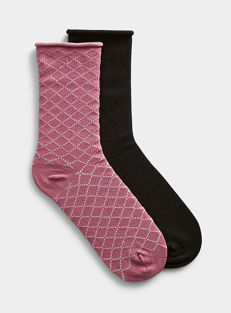 Simons Eggplant/Plum Solid or checkered organic cotton socks Set of 2 for women