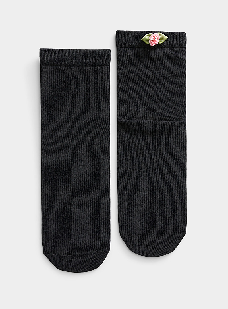 Simons Black Little rose organic cotton socks for women