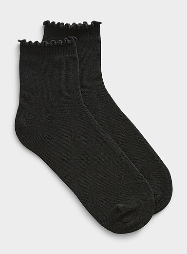 La chaussette cheville unie bord ondul&eacute;