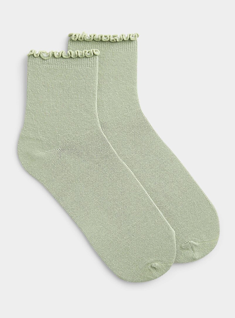 Simons White Solid lettuce-trim ankle socks for women