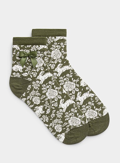 Satiny bow abundance painting ankle socks