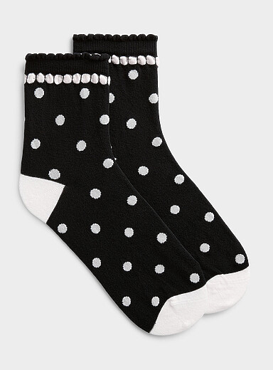 La chaussette cheville motif contraste bord festonn&eacute;