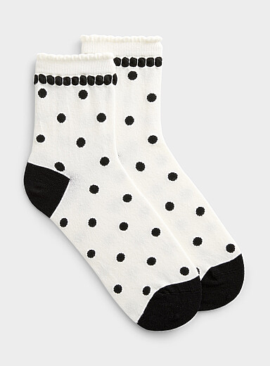 La chaussette cheville motif contraste bord festonn&eacute;