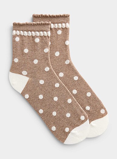 Scalloped-hem contrast pattern ankle socks