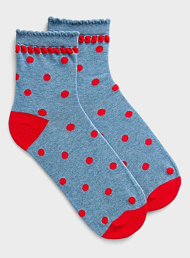 La chaussette cheville motif contraste bord festonn&eacute;