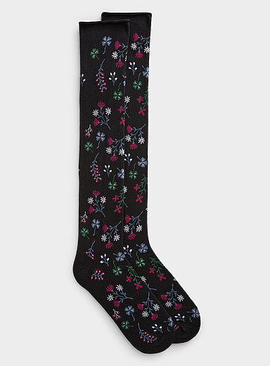 Rolled-hem floral knee-highs