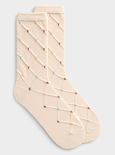 La chaussette losanges relief et pois brillants
