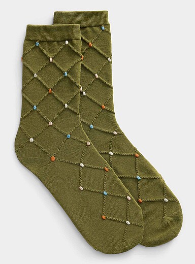 La chaussette losanges relief et pois brillants