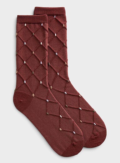 La chaussette losanges relief et pois brillants