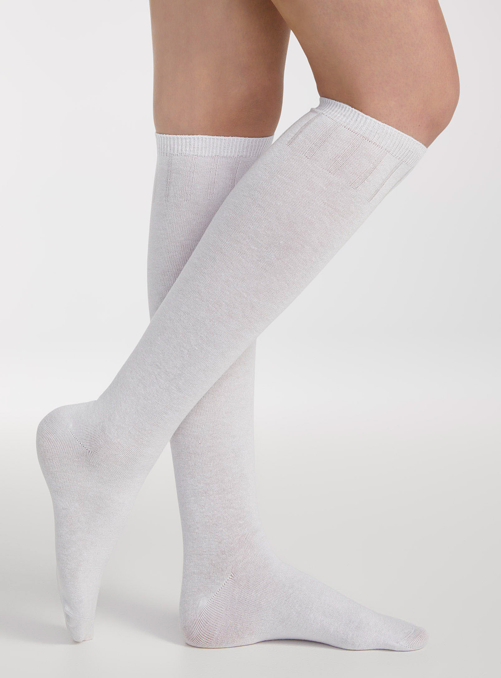 Simon's Solid Knee-highs In White