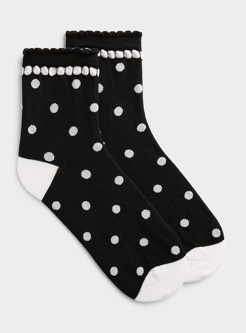 Scalloped-Hem Contrast Pattern Ankle Socks