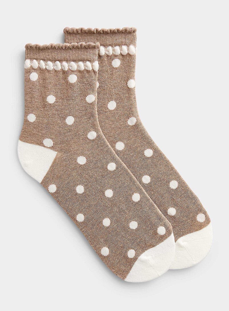 Scalloped-Hem Contrast Pattern Ankle Socks