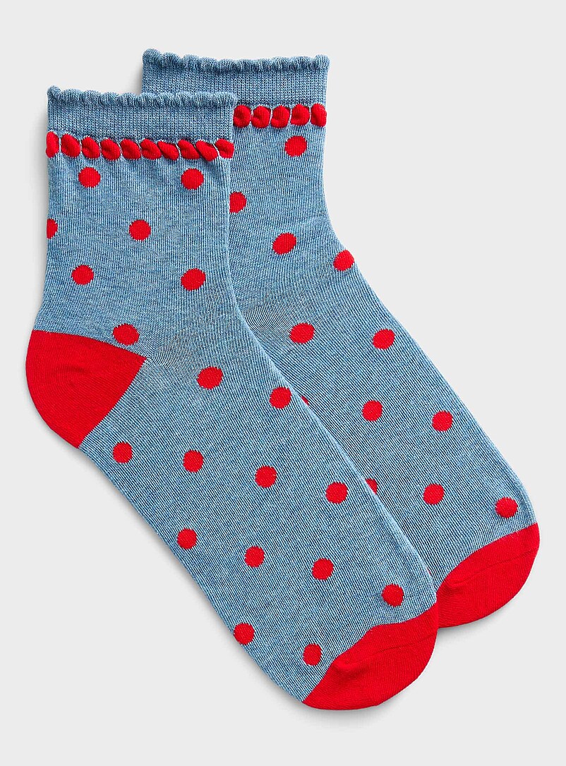 Scalloped-Hem Contrast Pattern Ankle Socks