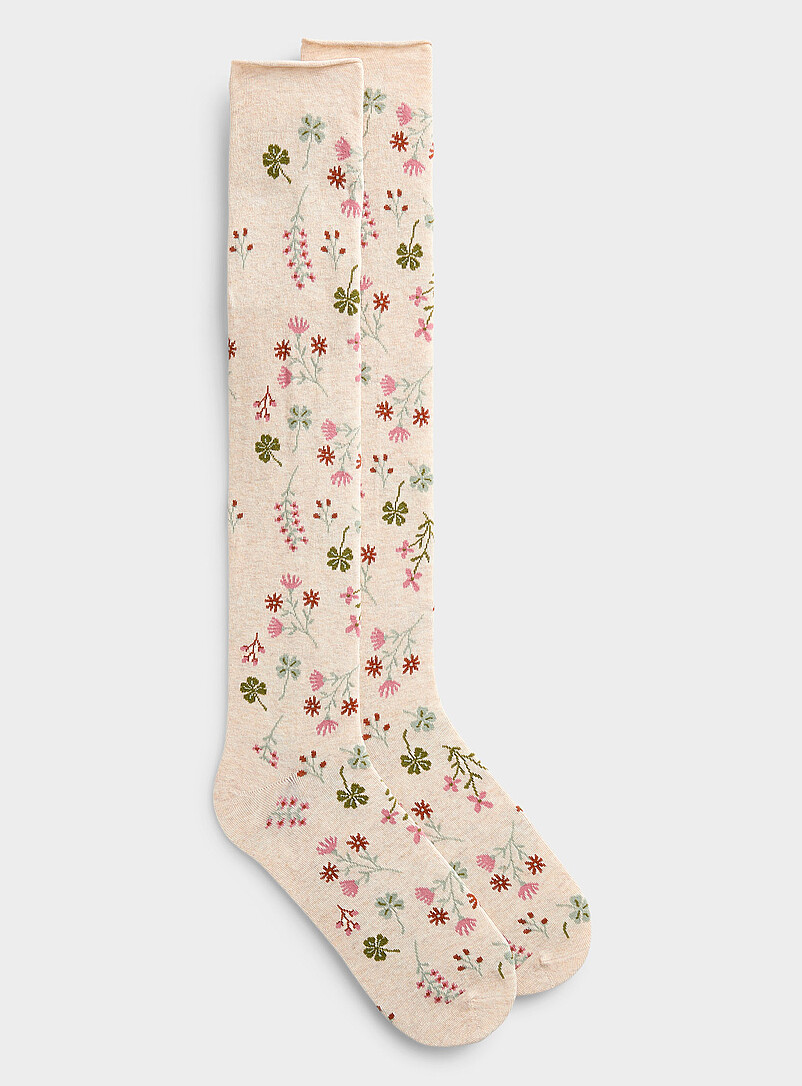 Rolled-hem floral knee-highs product image (primary)
