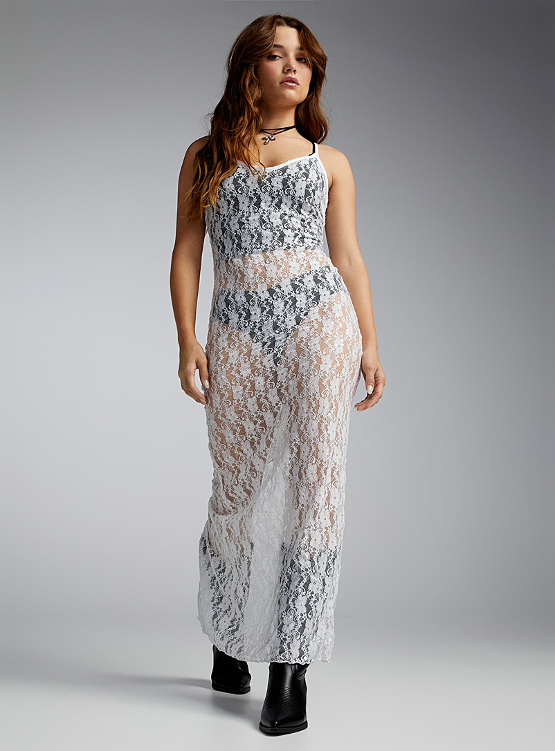 Twik White Sparkling floral lace dress for women