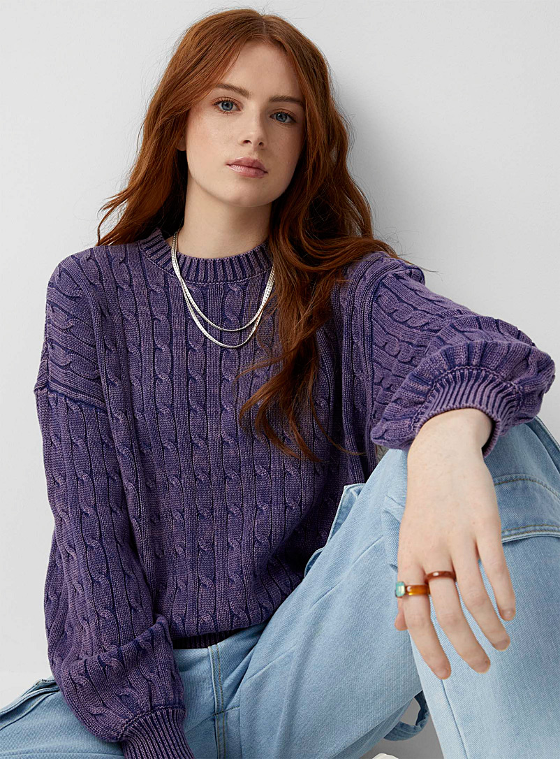 Twik: Le pull tricot câbles violet délavé Violet pour femme
