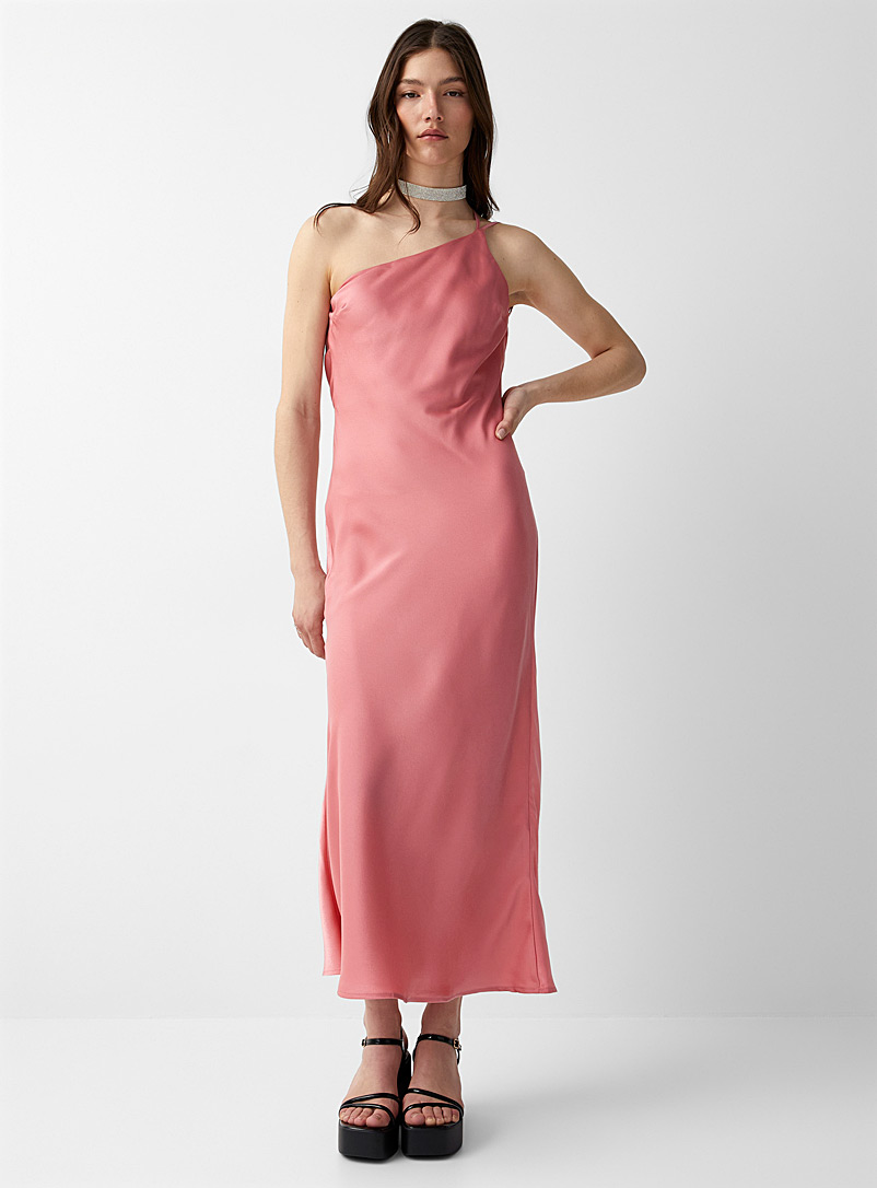 Twik Pink Drop-shoulder satiny dress for women