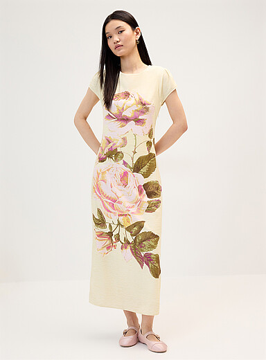 Twik: La robe maxi dos lac&eacute; fleurs XL Jaune ma&iuml;s - Vanille pour femme
