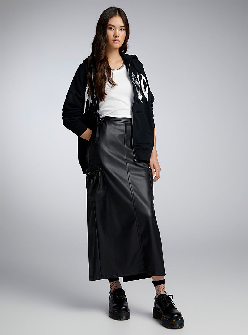 Twik Black Cargo faux-leather skirt for women