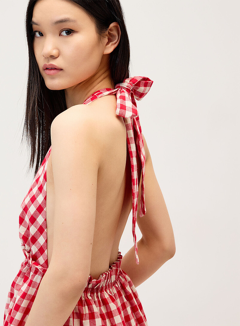 Red gingham pattern halter minidress product image 2