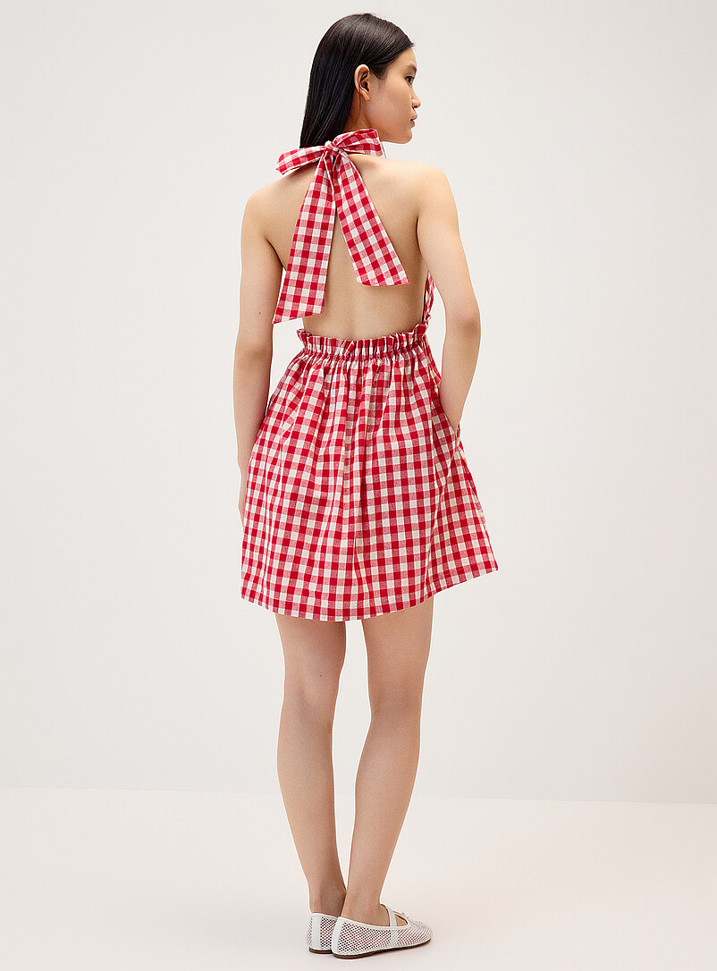 Red gingham pattern halter minidress product image 3