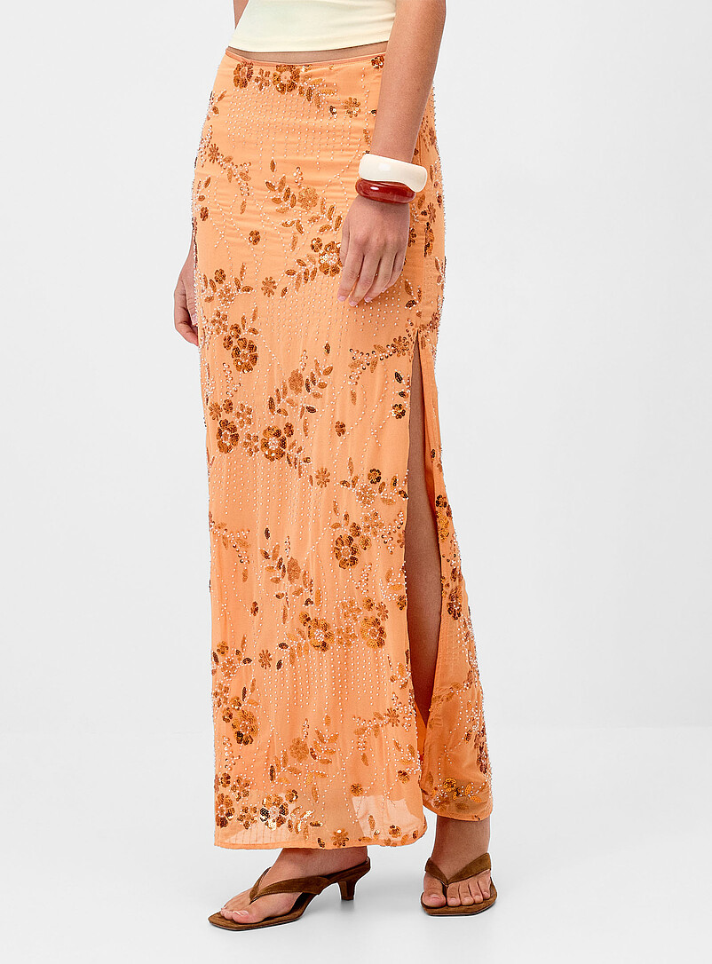 Orange floral sequin maxi skirt product image 2