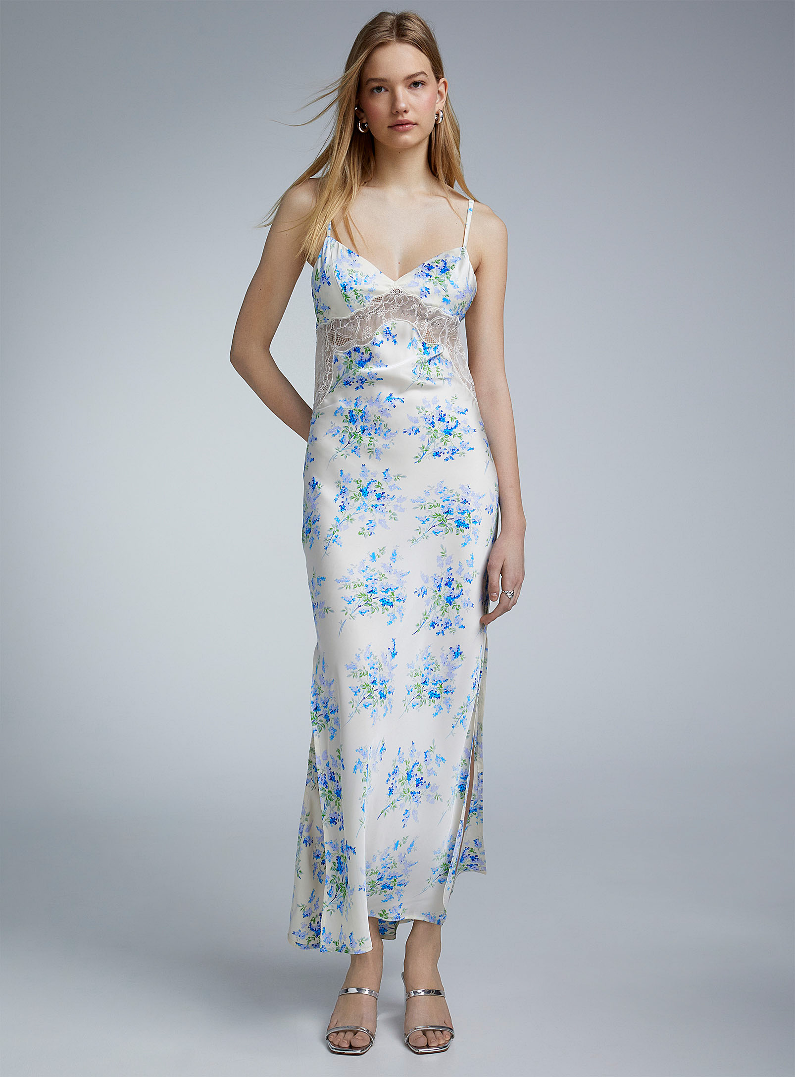 Twik Flowers Lace And Satin Dress In Patterned White