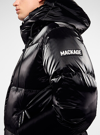 Mackage Black KENT-GLO ultra-glossy puffer jacket for men
