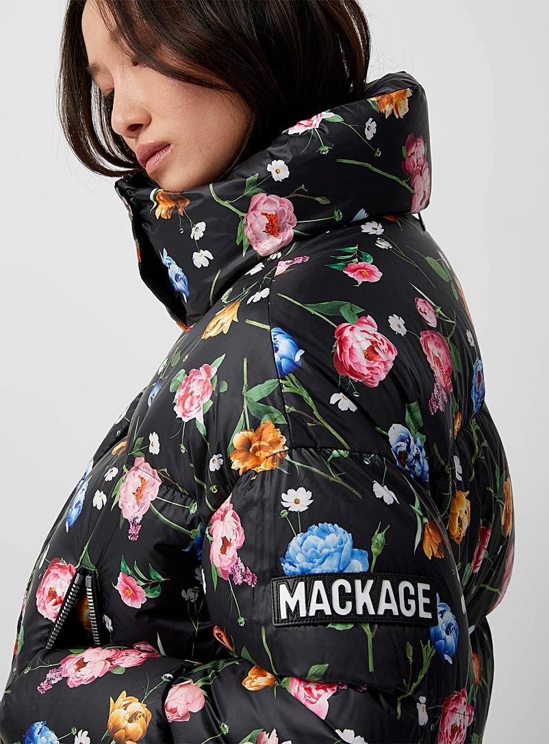 Mackage Patterned Black Mylah night garden puffer jacket for women